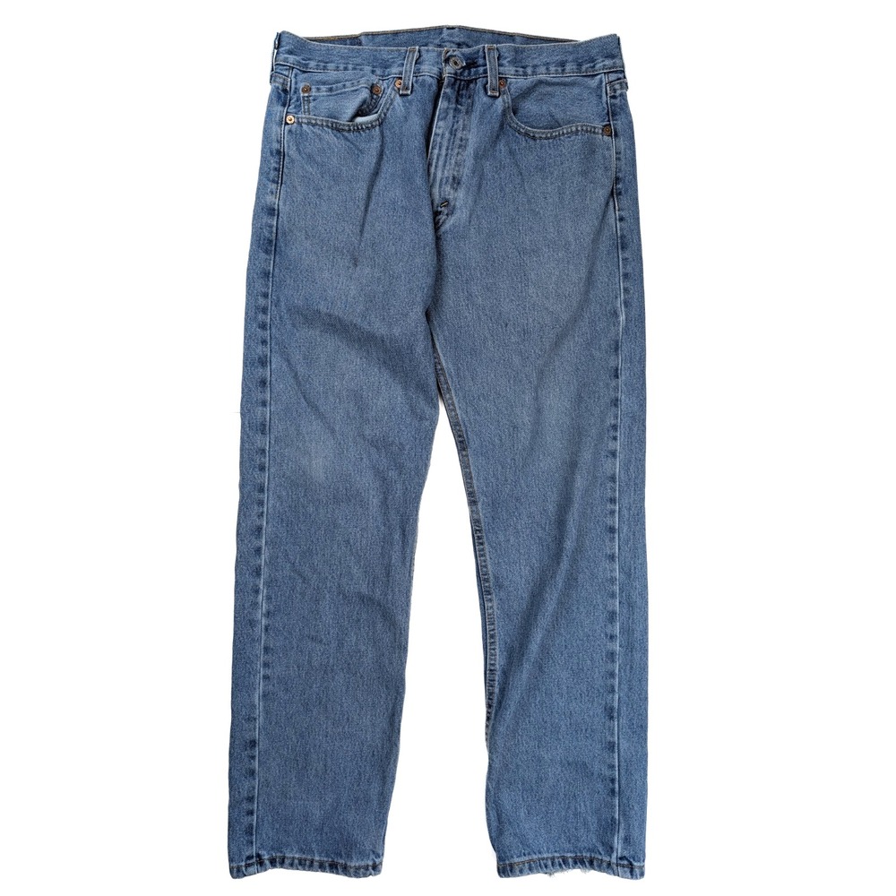 Levi's 505 Regular Fit Blue Denim Straight Leg Distressed Jeans Men's Size 34x30